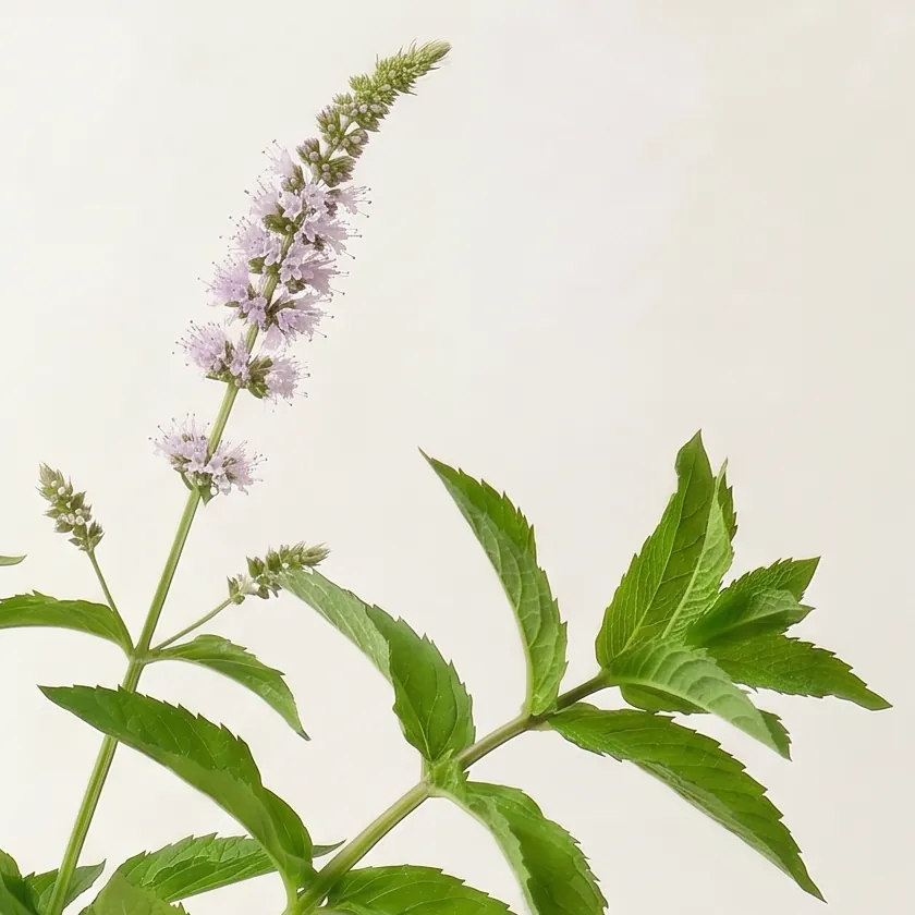 Tinh dầu Bạc Hà Lục – Spearmint · cận nguyên liệu trong ly | Lê Mai