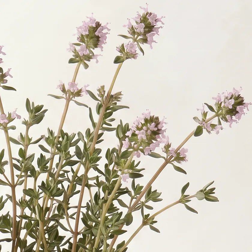 Tinh dầu Bách Lý Hương – Thyme · cận nguyên liệu trong ly | Lê Mai
