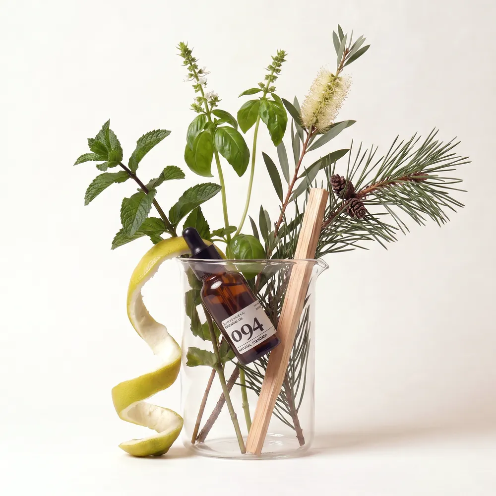 Essential Oil Blend No.094, Zero Nine Four · bottle arranged with ingredients | Lê Mai