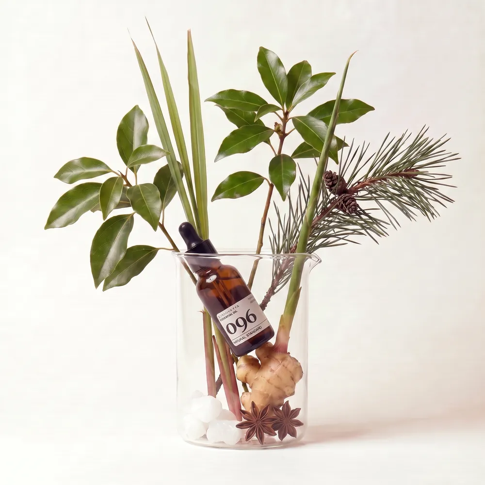 Essential Oil Blend No.096 · bottle arranged with ingredients | Lê Mai