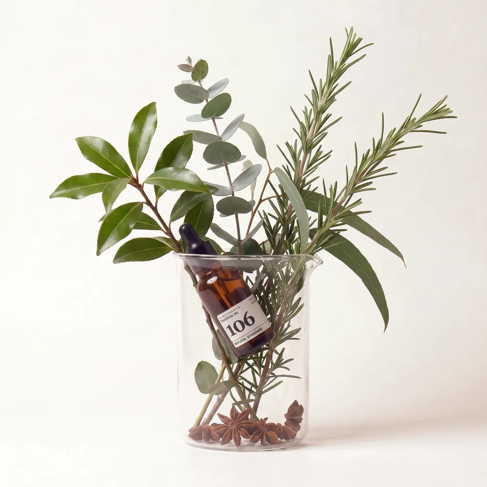 Essential Oil Blend No.106 · bottle arranged with ingredients | Lê Mai