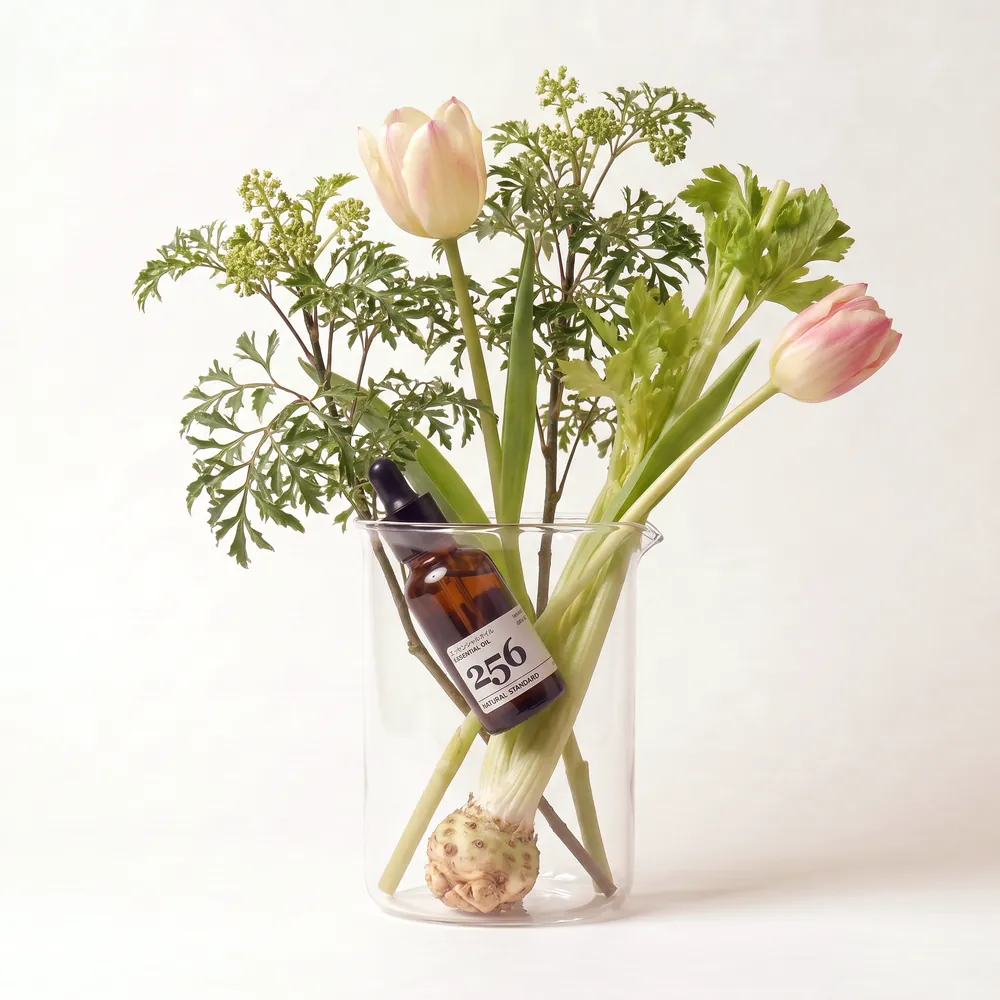 Essential Oil Blend No.256 – Two Five Six · essential oil bottle with ingredients | Lê Mai