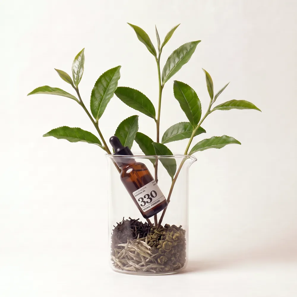 Essential Oil Blend No.330, Three Three Zero · bottle arranged with ingredients | Lê Mai