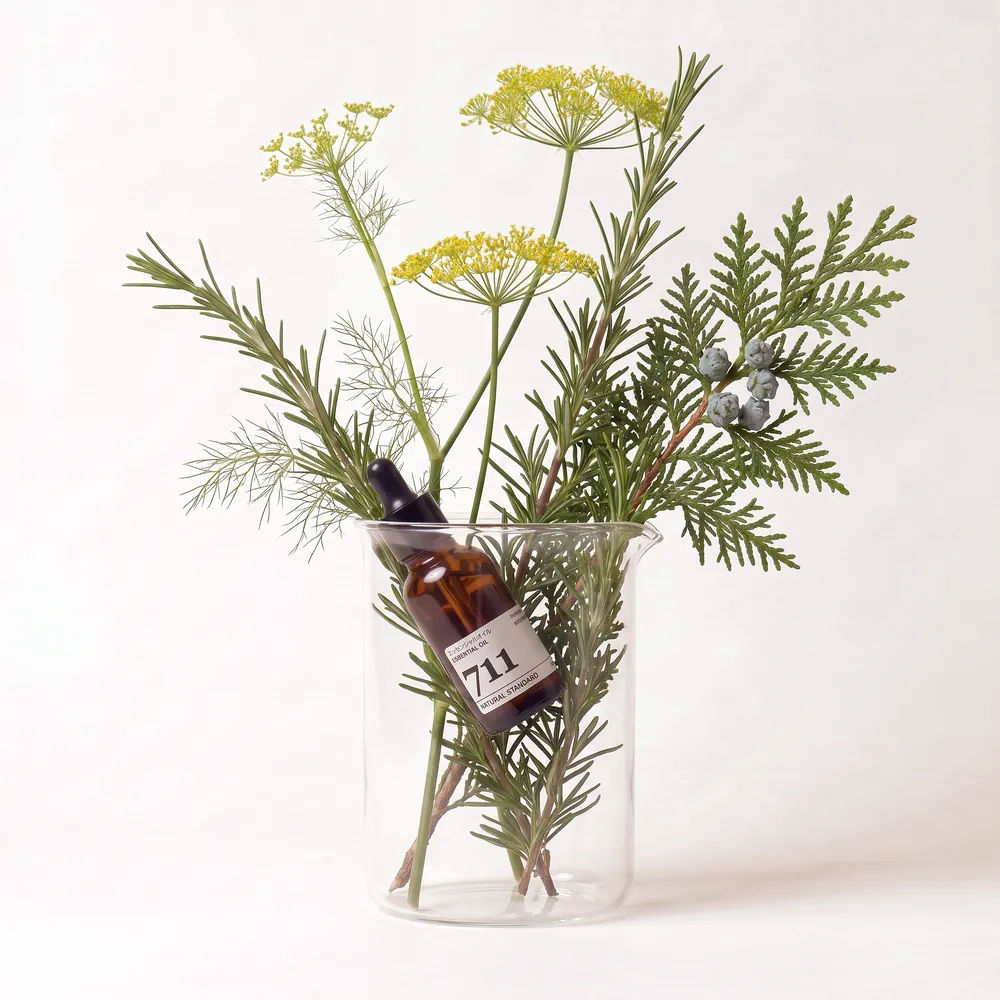 Essential Oil Blend No.711 · bottle arranged with ingredients | Lê Mai