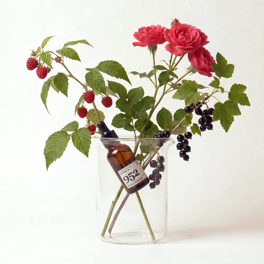 Essential Oil Blend No.952 · bottle arranged with ingredients | Lê Mai