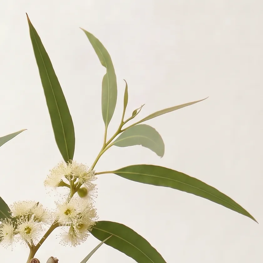 Tinh dầu Khuynh Diệp Radiata Organic – Organic Eucalyptus Radiata · cận nguyên liệu trong ly | Lê Mai