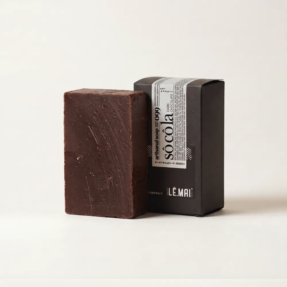 Xà bông thủ công Sô-Cô-La Dark Chocolate · bánh xà bông và hộp | Lê Mai